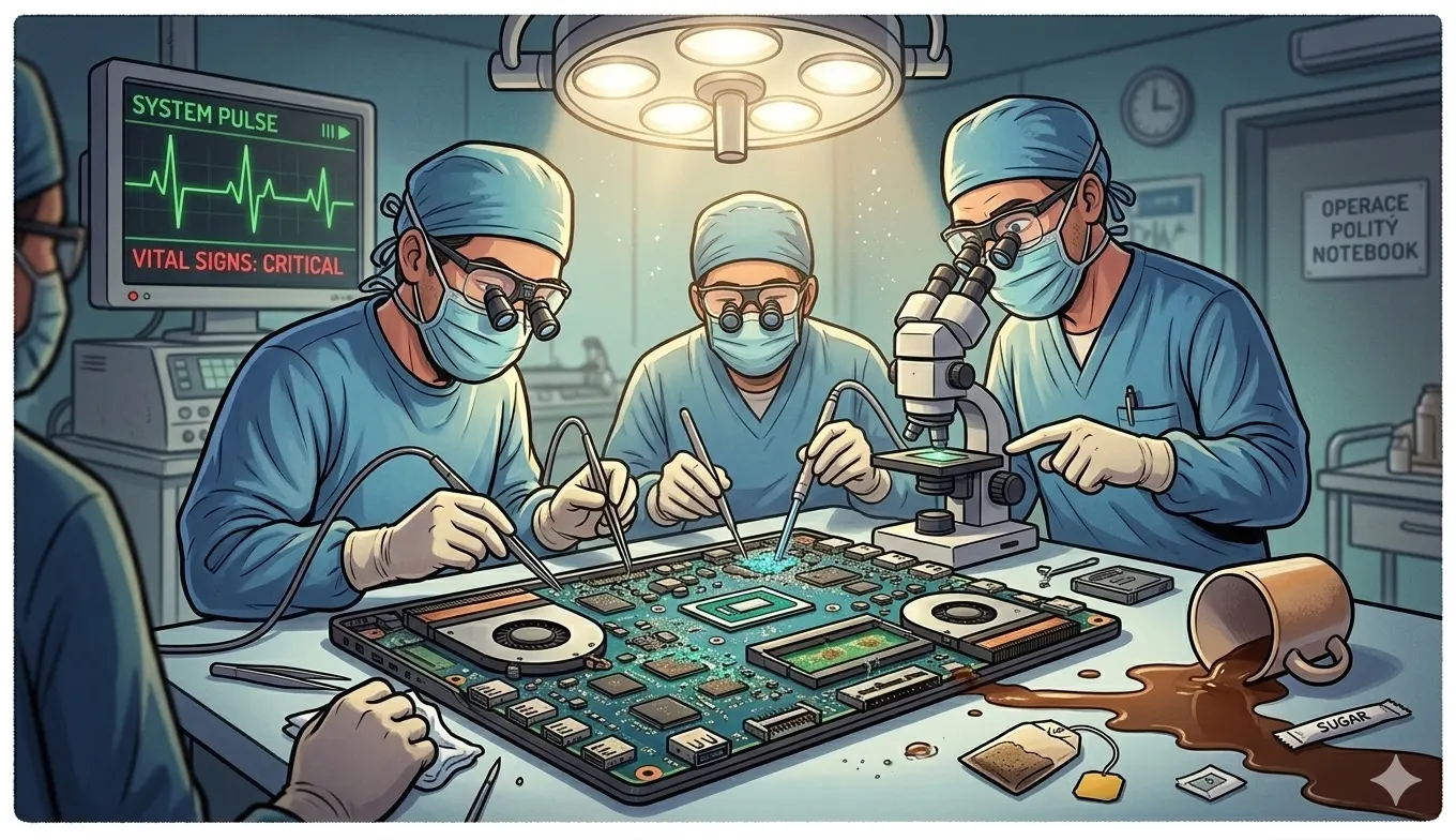 Oprava a čištění politého notebooku