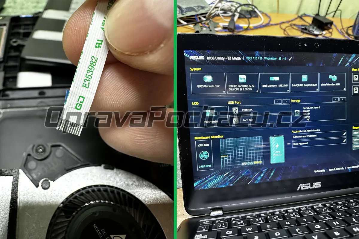 Oprava notebooku ASUS Zenbook Flip UX360UAK, který nejde zapnout na baterii