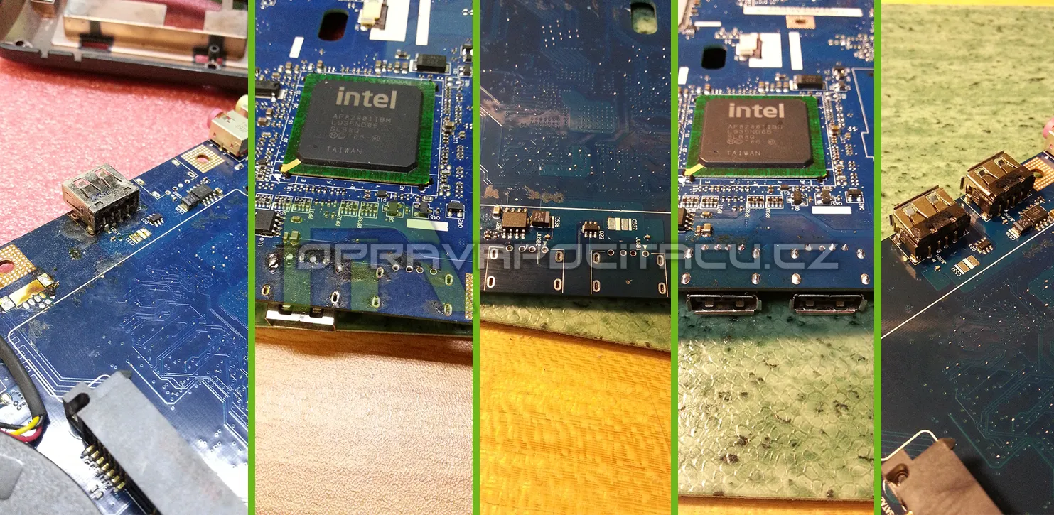 Výměna a oprava USB konektorů u notebooku eMachines e525 z jiného servisu!