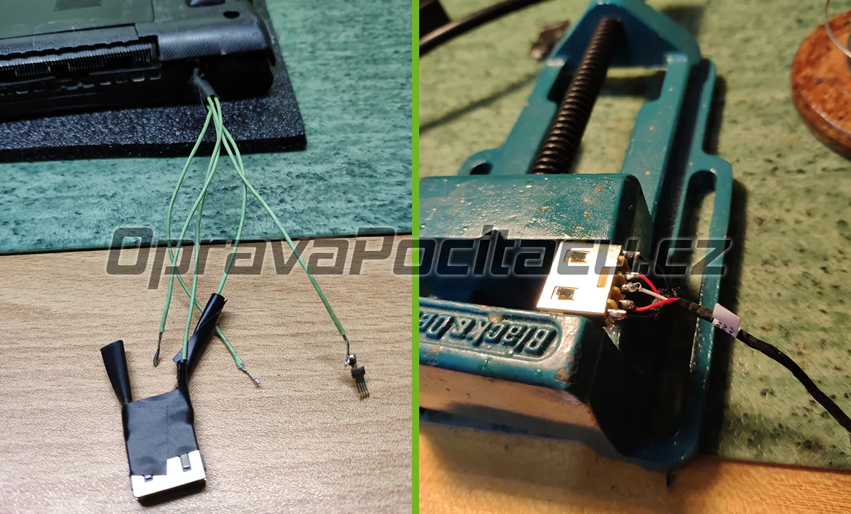Oprava a fixace podomácku opravovaného napájecího konektoru u notebooku Lenovo G505s