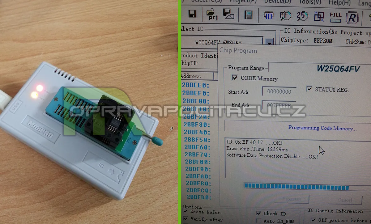 Výměna a naprogramování BIOSU notebooku Asus X55VD