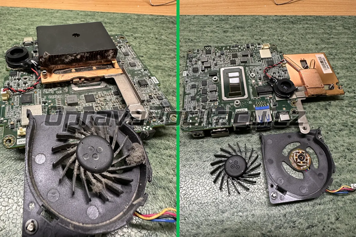 Oprava přehřívání a vypínání Intel NUC NUC7i7BNK – odstranění prachu a chlupů ze zaseknutého ventilátoru