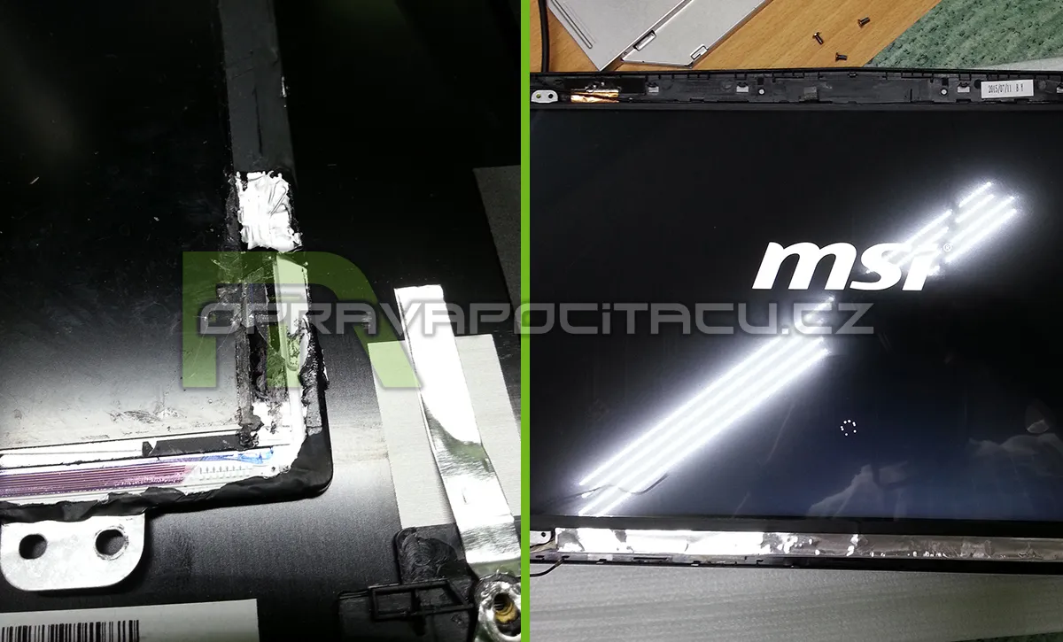 Výměna LCD LED displeje notebooku MSI GE62 2QC Apache po domácím lepení lepidlem