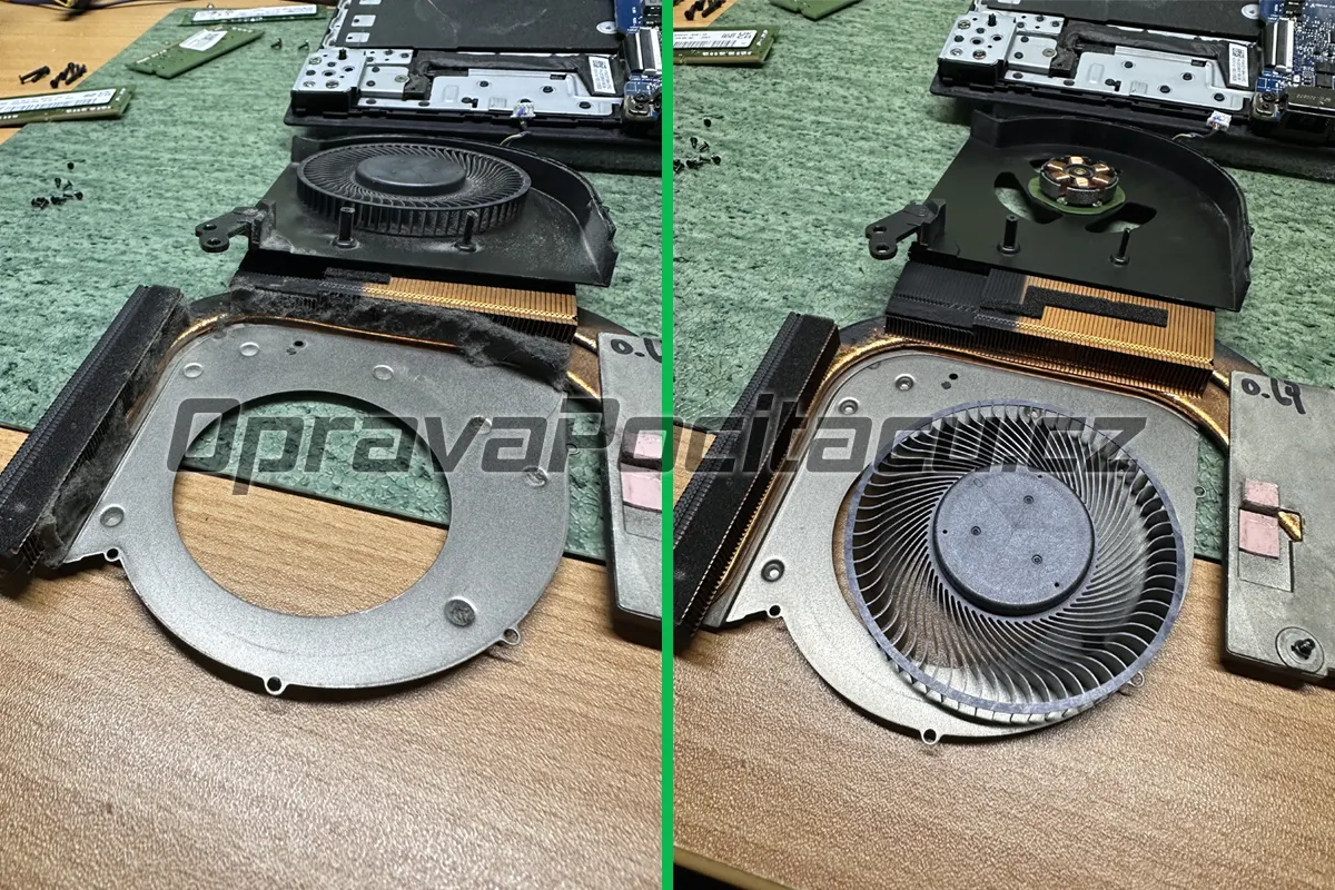 Srovnání zaneseného a vyčištěného chlazení u notebooku Lenovo Legion 5 15ACH6H – detailní odstranění prachu z ventilátorů