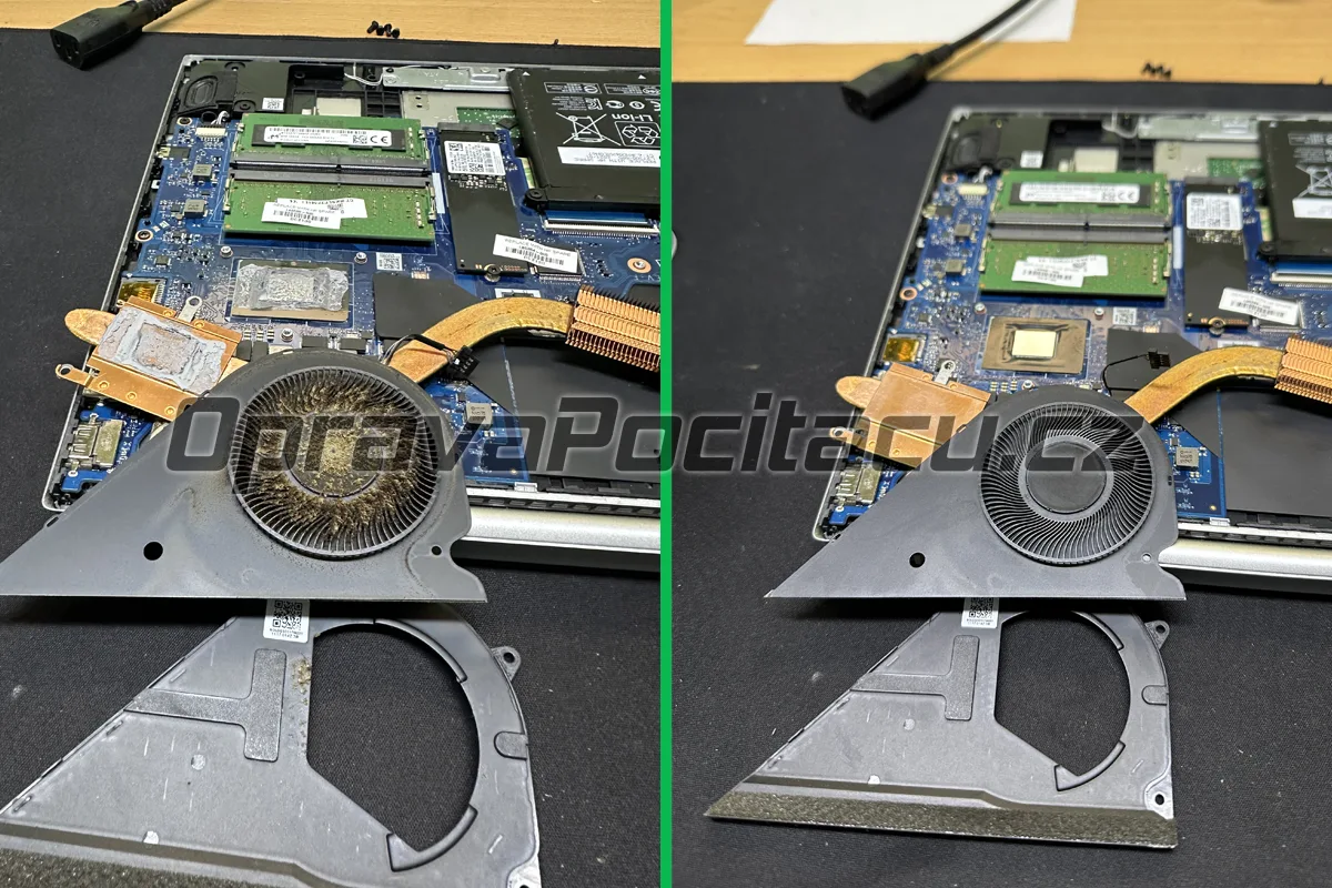 Odborné čištění chlazení notebooku HP Pavilion 15-eh0005ua – odstranění dehtových usazenin z ventilátoru a nanesení nové teplovodivé pasty