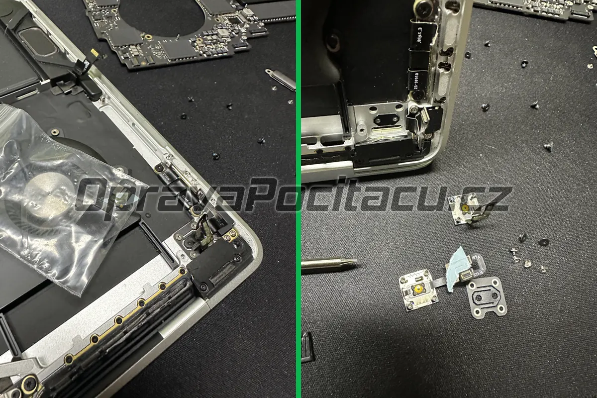 Profesionální výměna zapínacího tlačítka Touch ID u MacBook Pro 13 A1989 vyžadující kompletní vyjmutí základní desky