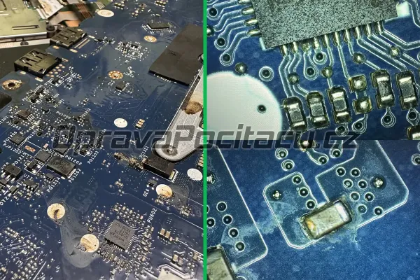 Oprava desky Dell Latitude 5590 po polití kávou – mikropájení cest
