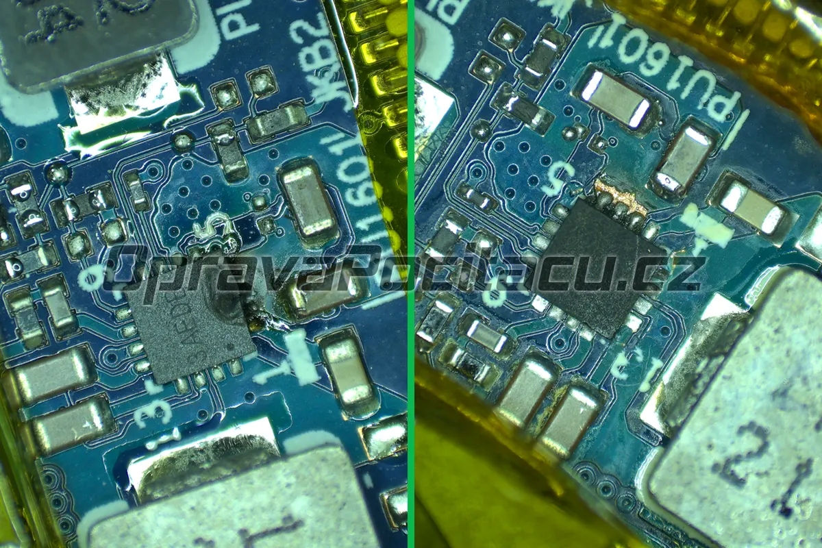 Chirurgická oprava základní desky notebooku Lenovo Legion 5 15IAH7H – lokalizace zkratu na 5V větvi a mikropájení součástek pod mikroskopem