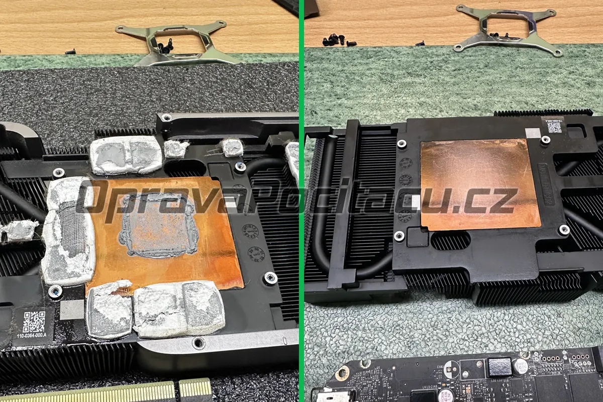 Detailní srovnání výměny roztrhaných termálních podložek za nové u grafické karty RTX 3070 Founders Edition