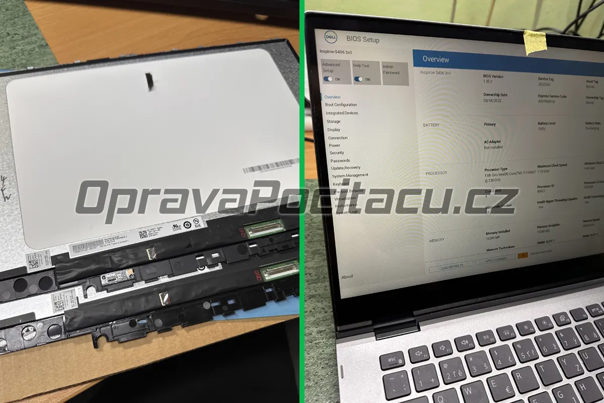 Oprava a výměna prasklého dotykového LCD panelu u notebooku Dell Inspiron 14 5000 2-in-1, model 5406